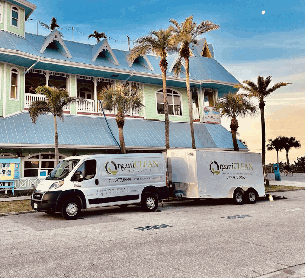 OrganiCLEAN Truck Mount unit in front of Hurricane Seafood Restaurant, Pass A Grille, Saint Pete Beach